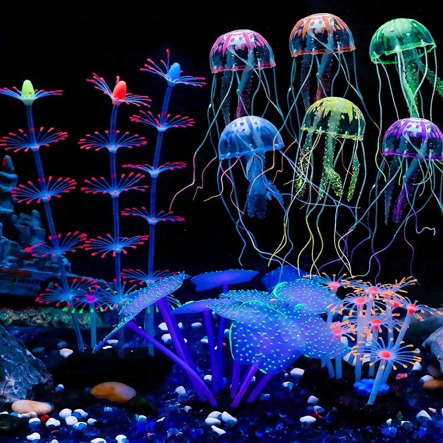 Silicone incandescente paesaggio artificiale serbatoio di pesce acquario acqua corallo fluorescente girasole mare Anemone piante decorazione