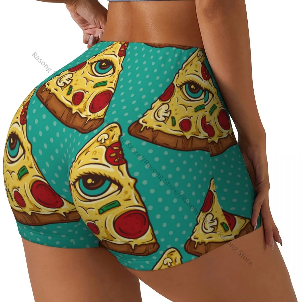 Shorts de ioga para mulheres, olho que tudo vê, fatia pizza, shorts de treino, fitness, secagem rápida, ginásio ioga feminino com calças curtas, roupas esportivas