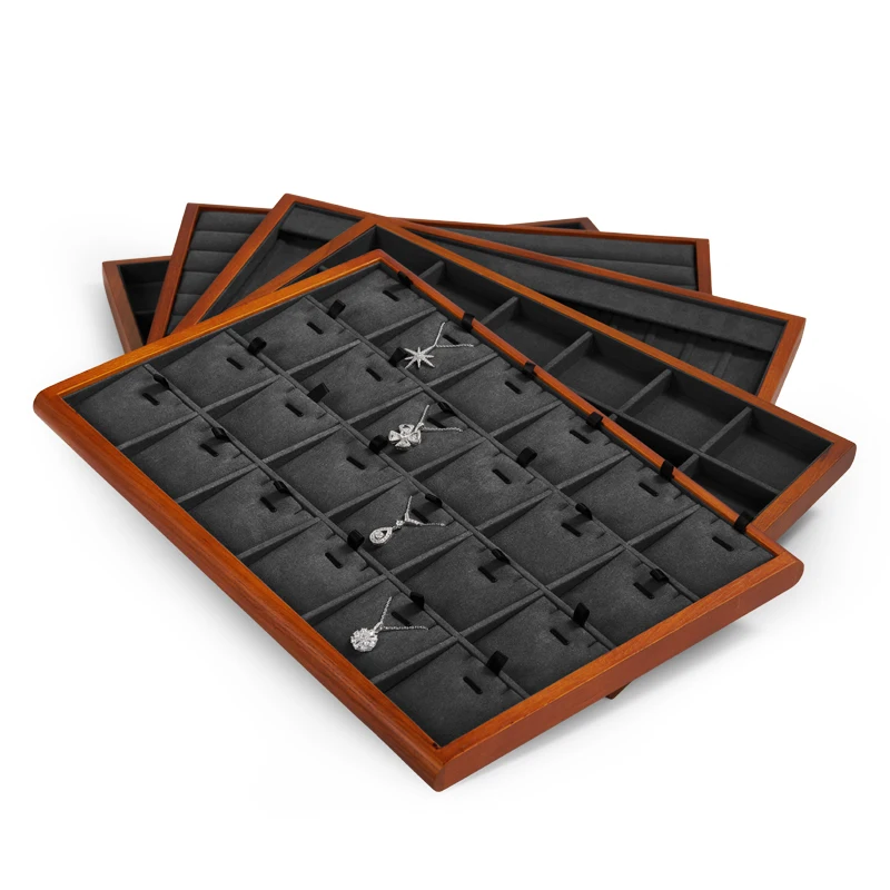 MISHITU خشبية مجوهرات صينية العرض صندوق تخزين أقراط خواتم القلائد أساور مجوهرات حقيبة للتخزين عرض درج منظم #3