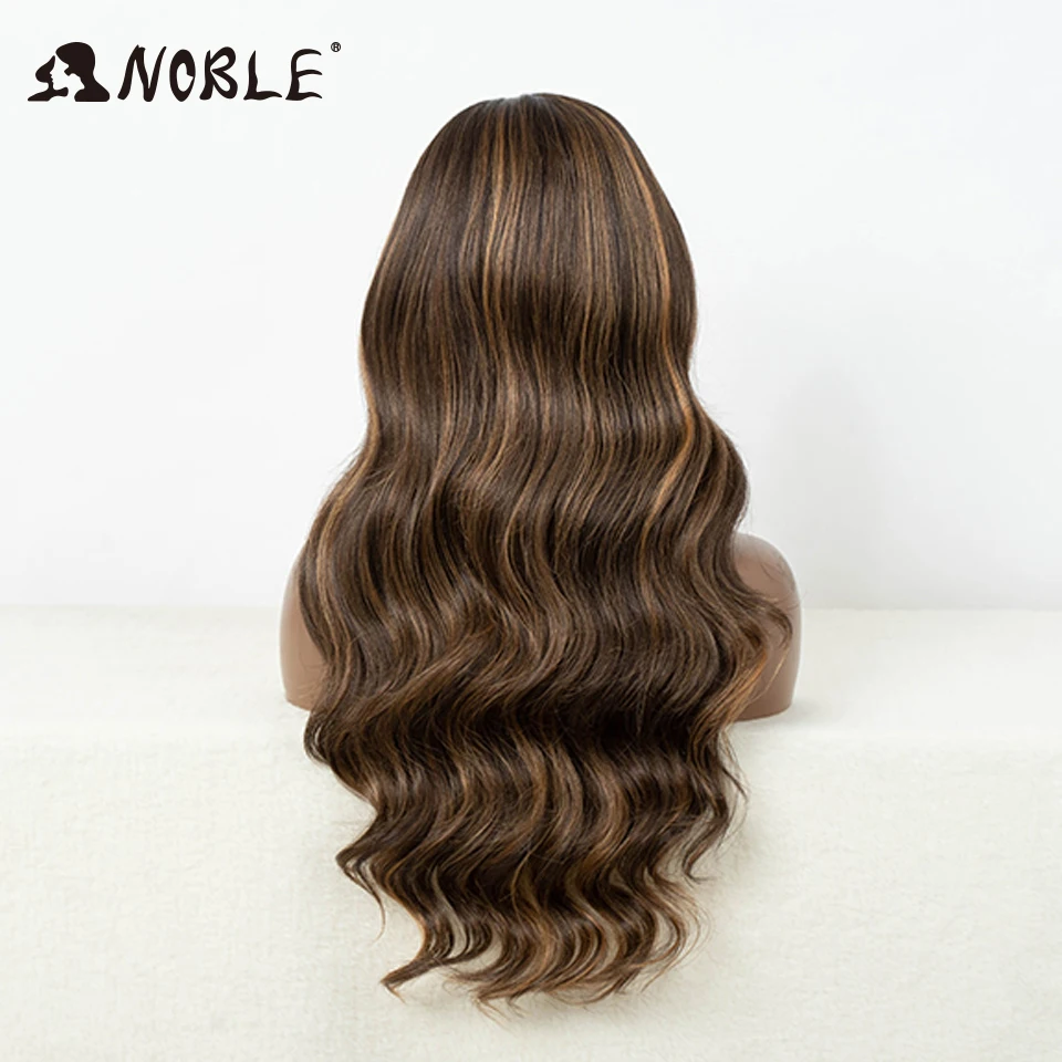 Noble Synthetic Lace Front Wigs For Women C Part Highlight Body Wave Synthetic Lace Wig Ombre Grey Brown Rose Red Cosplay Wig