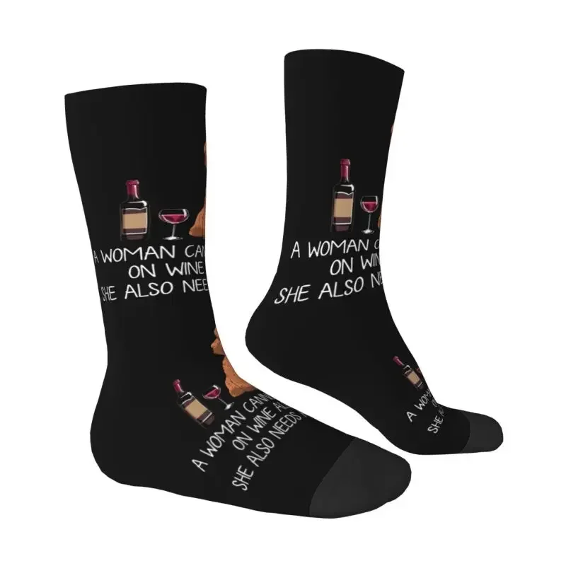 Cute Funny Wine And Poodle Dog Socks Men Women Warm 3D Printed Pet Puppy Football Sports Socks