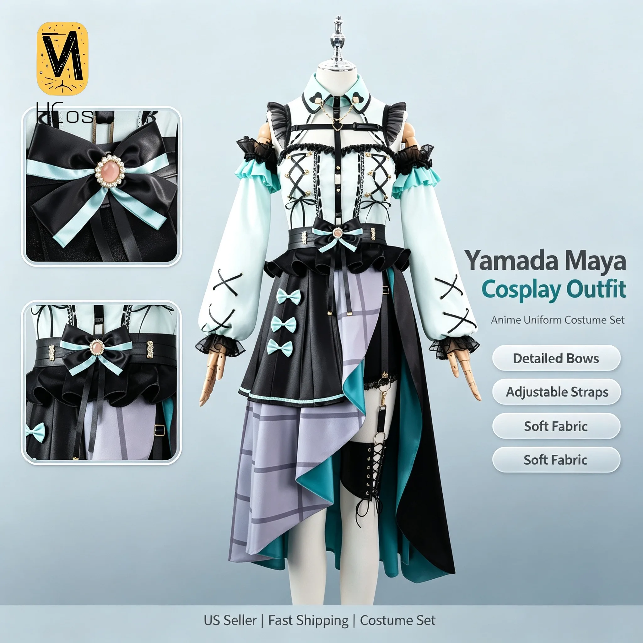 Handmade Cos Outfit: BanG Dream! Maya Yamato Cosplay Costume Pastel Palettes Anime Game Cos Outfit Full Set for Women HCos