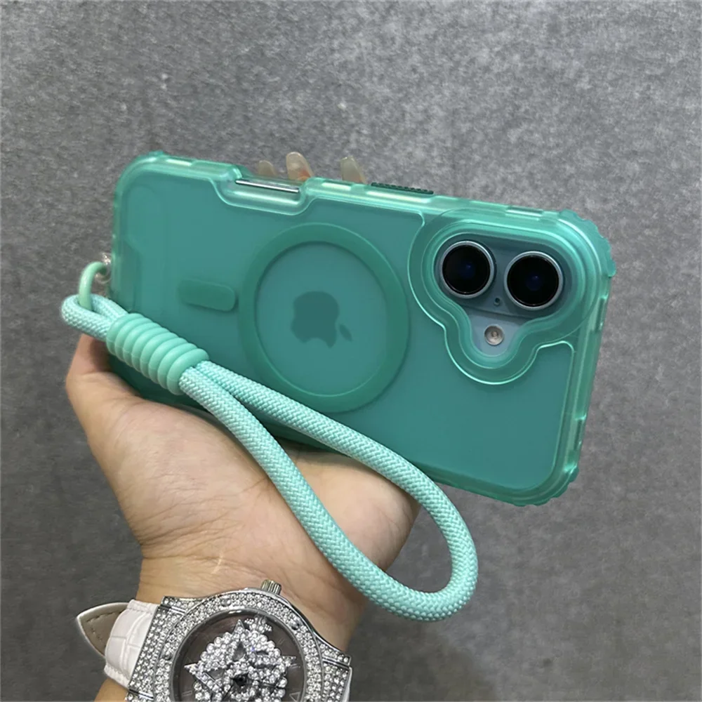 Luxuriöse Matte Panzerhülle für Magsafe Handyhülle für iPhone 17 18Pro 14 13 15 16Pro Max Bunte Handgelenkschlaufe Stoßfeste Abdeckung – Detail 5