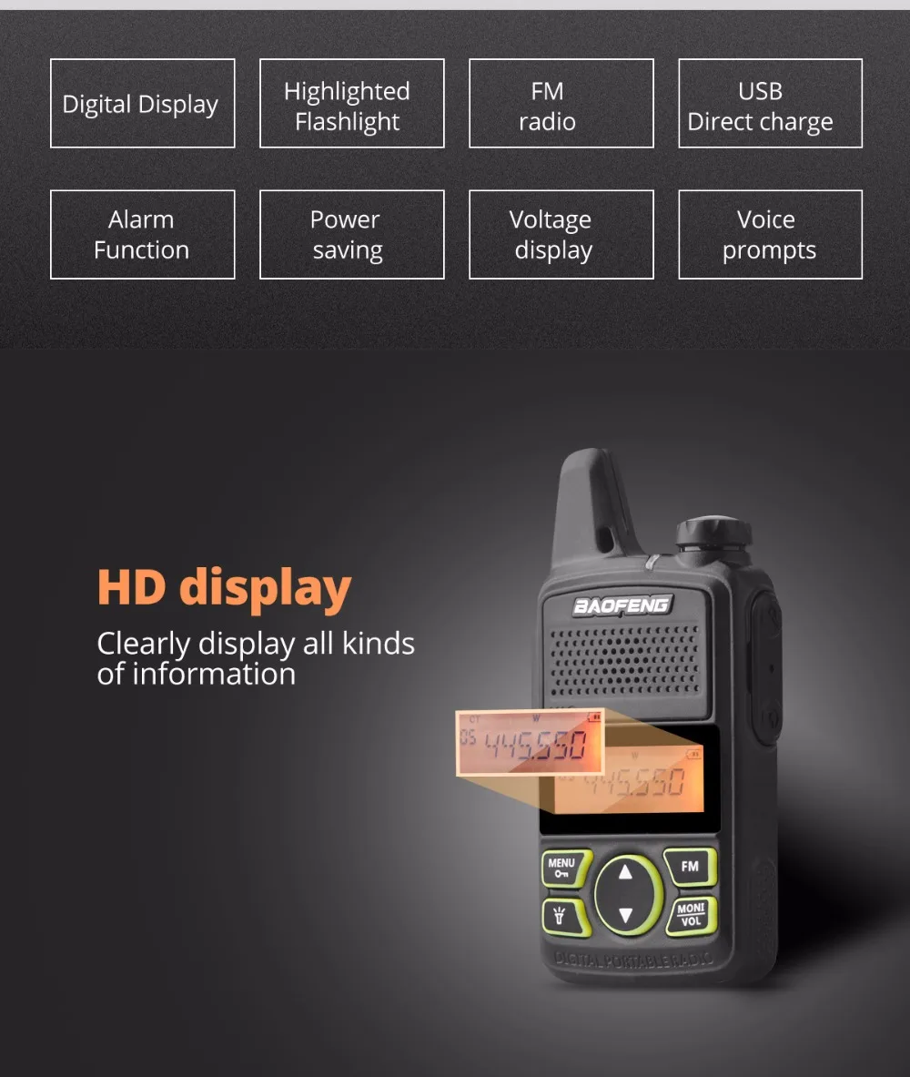 Baofeng BF-T1 Mini Child Walkie-talkies Transceiver Amateur Two-way Radio 5W Portable FM UHF 400-470MHz For Kids Toy CB Radio