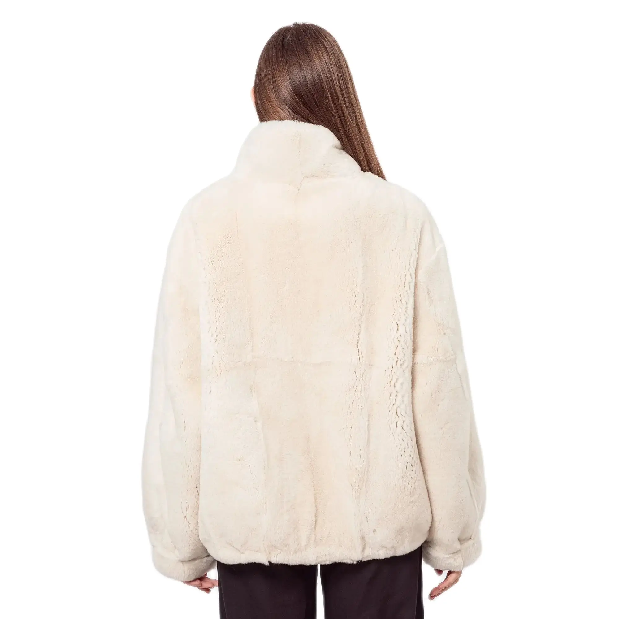 Rex Rabbit Fur Coat with Lapel for Women, Full Pelt, Simple Style, Fur Sleeve Jacket, Monochrome, 210726, 2023, New
