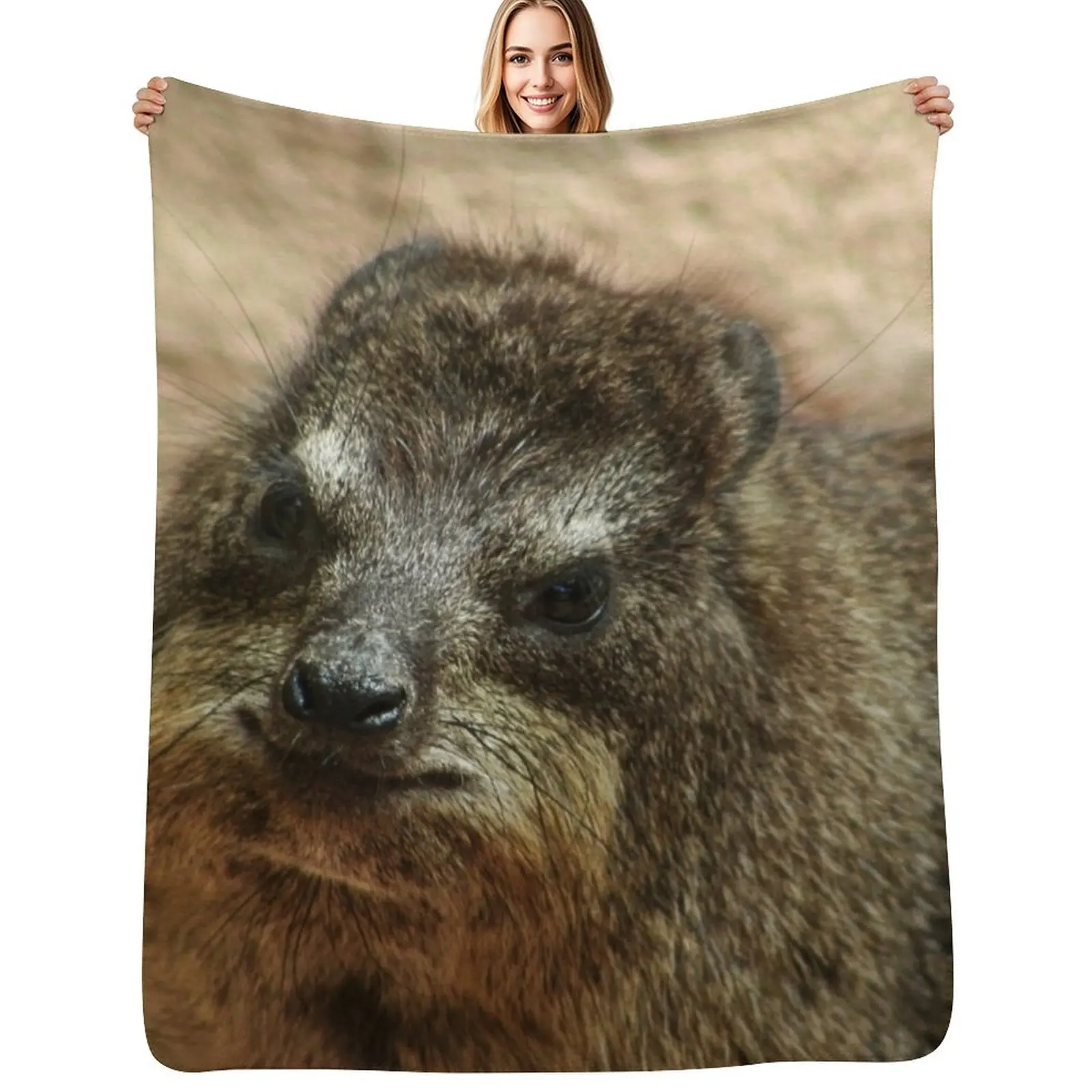 

Close up of rock hyrax Throw Blanket Portable Lightweight Blanket for Travel Camping