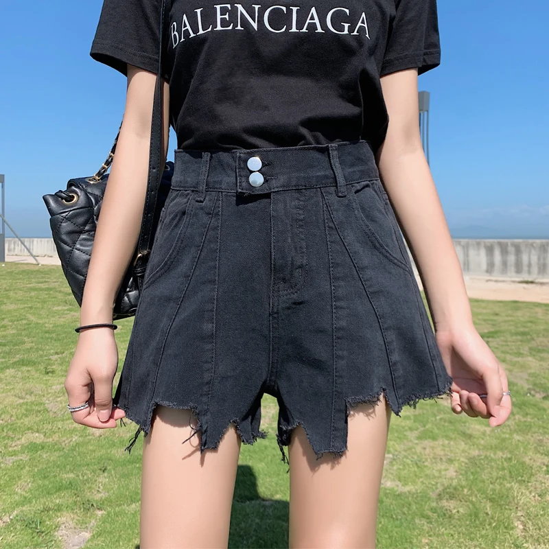

High Waist A-Line Denim Shorts Women's Spring Outerwear Loose Wide Leg Hot Pants plus Size Slimming Jeans Shorts for Fat Sister