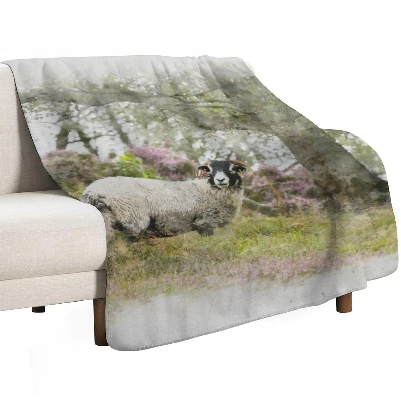 Swaledale Sheep on Stanton Moor Watercolour Photograph Throw Blanket Decorative Sofa Plush cosplay anime Thin Camping Blankets