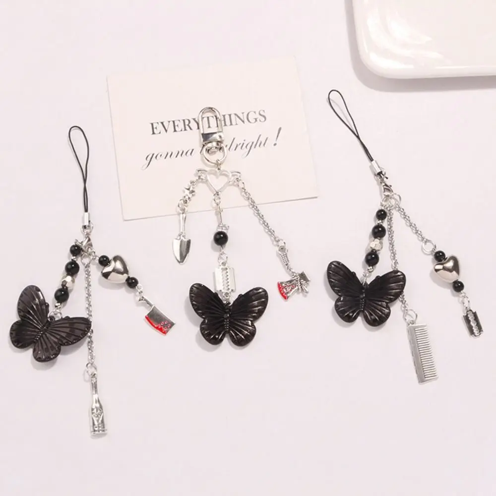 Black Butterfly Y2K Phone Strap Gothic Style Charm Mobile Phone Chain Lanyard Sweet Cool Mobile Keychain Lanyard Jewelry Gift