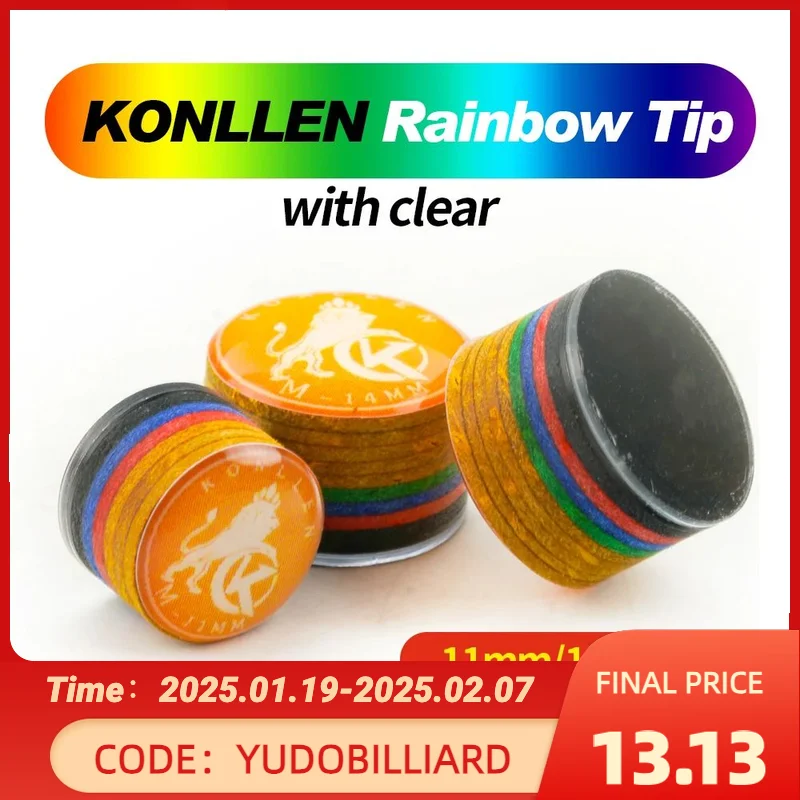 KONLLEN Cue Tips Rainbow Tips 11/14mm 9 Multiple-Layers Pig Skin With Clear Snooker Cue Billiards Pool Cue Billiard Accessories