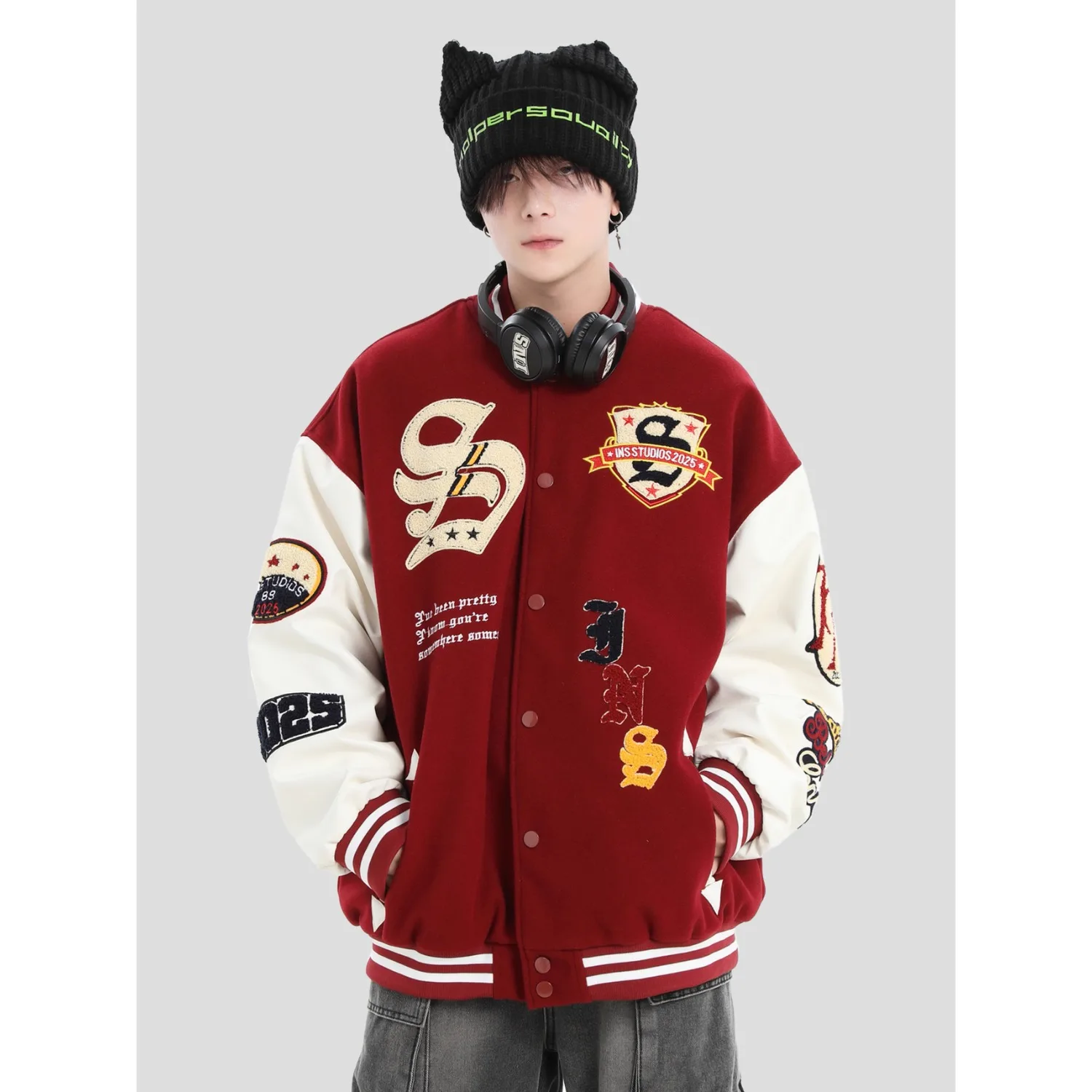 

American Style Trendy Brand Men's Baseball Casual Embroidered Jacket Loose Fit Patchwork Casual Jacket Couples Spring Autumn