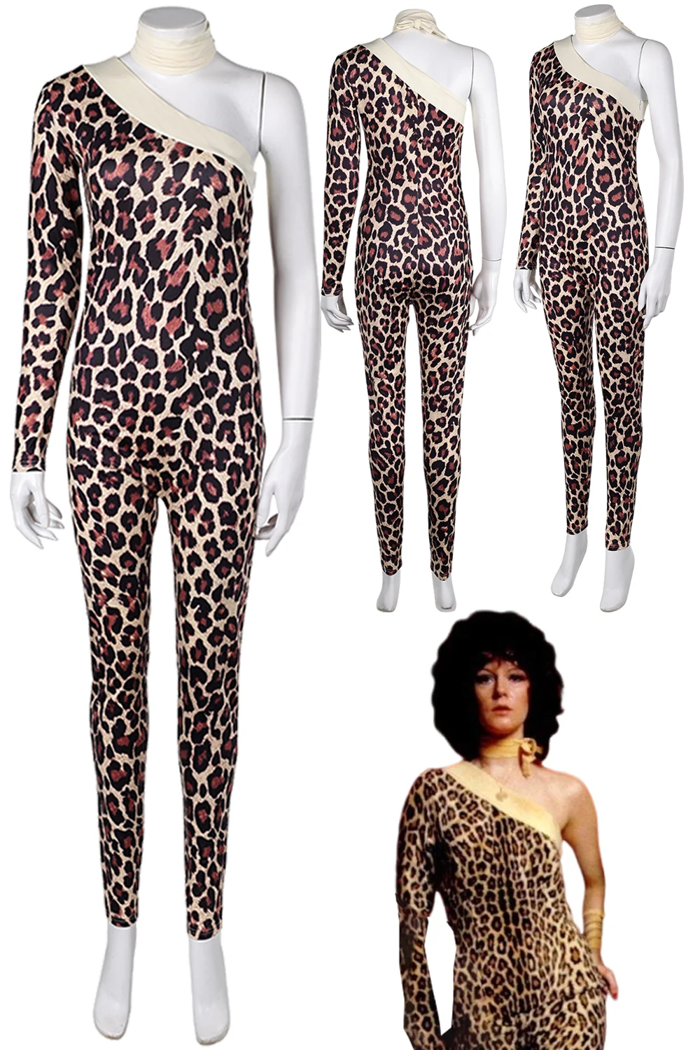 Fantasia Anni Frid Cosplay Sexy Retro Leopard Printed Jumpsuit 70s Band Disfraz Costume Women Halloween Carnival Party Clothes