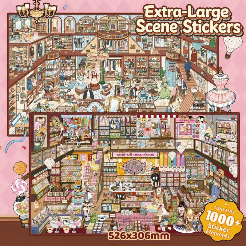 card-lover-10-pcs-[candy-house-series]-box-set-extra-large-landscape-stickers-clothing-store-jewelry-shoes-handbags-scrapbooking
