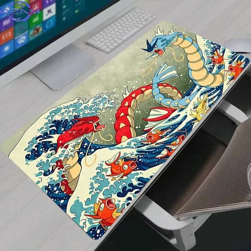 Blue Water Dragon Cartoon Creature Cool Wave Splash Anime Battle Art Mouse Pad Rubber Non Slip Desk Mat for Gaming Decor