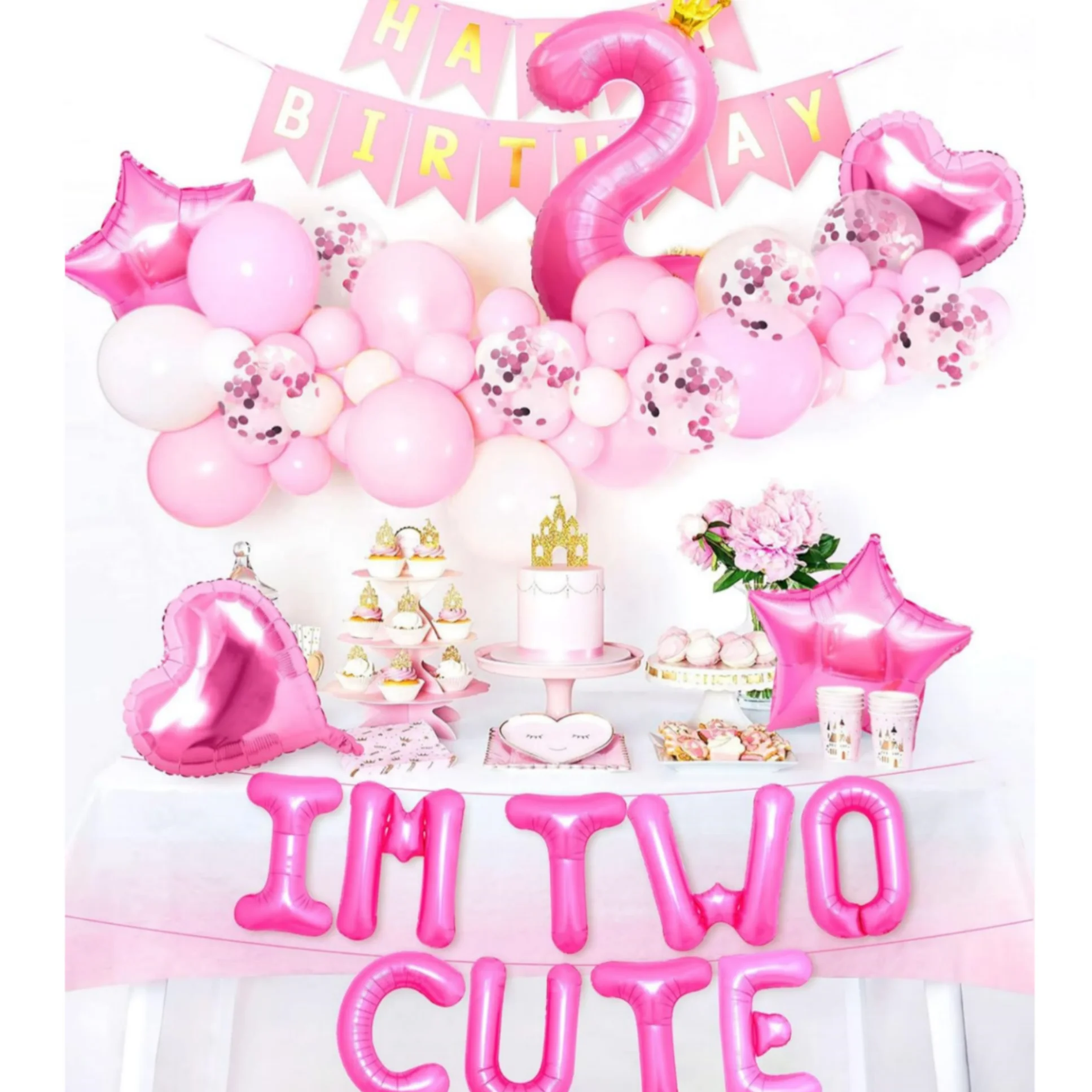 LaVent Im Two Cute Birthday Decoration Girl Im Two Cute Balloon Pink Number 2 Balloons Girl 2nd Birthday Decoration