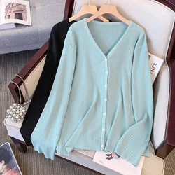 Plus size, knitted cardigan V-neck long sleeved T-shirt thin coat autumn top 9175