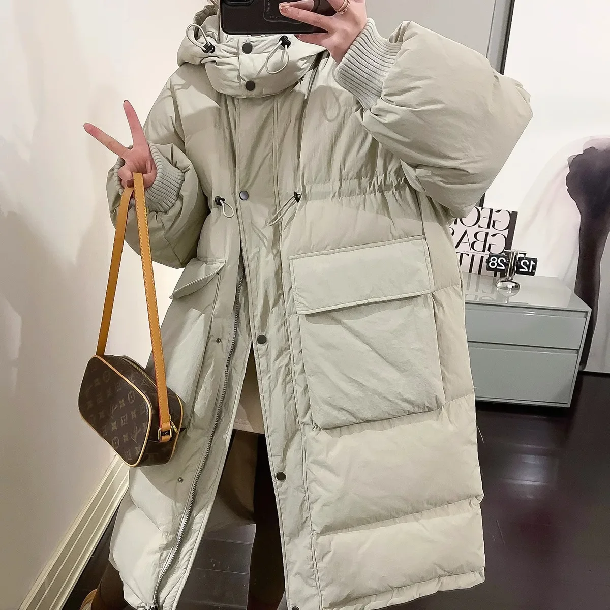 

Winter Korean Style New Women's Down Jacket Commuting Hooded Windproof and Warm Lace Up Jacket