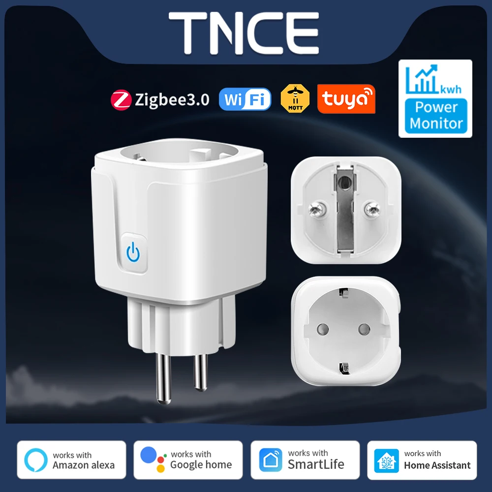TNCE Tuya prise ue Zigbee3.0 ou WIFI 16/20A, prise intelligente avec synchronisation du moniteur d'alimentation, commande vocale fonctionne avec Alexa Alice