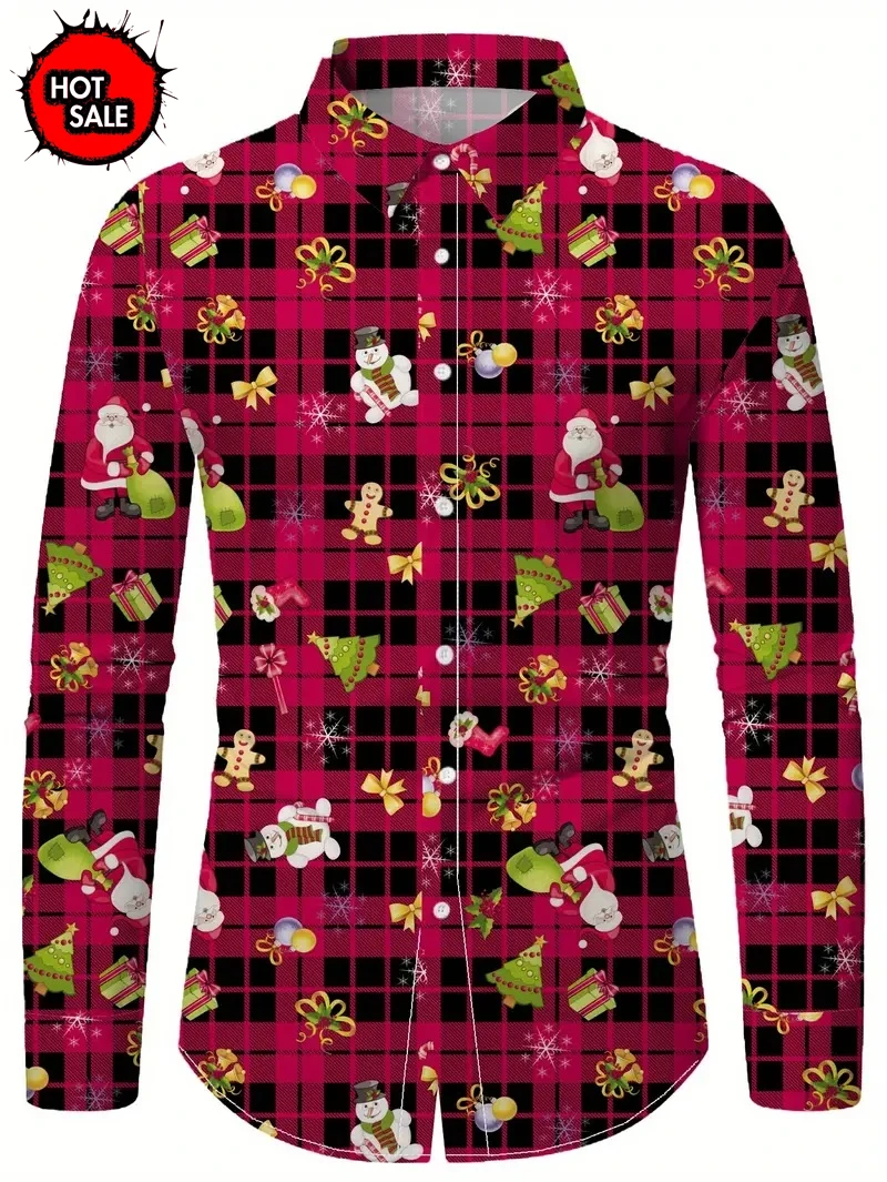 

Hot Sale Hawaiian Shirts Christmas Tree Printed Mens Designer Shirt Fashion Long Sleeve Beach Lapel Bluoses New Long Shirt 2024
