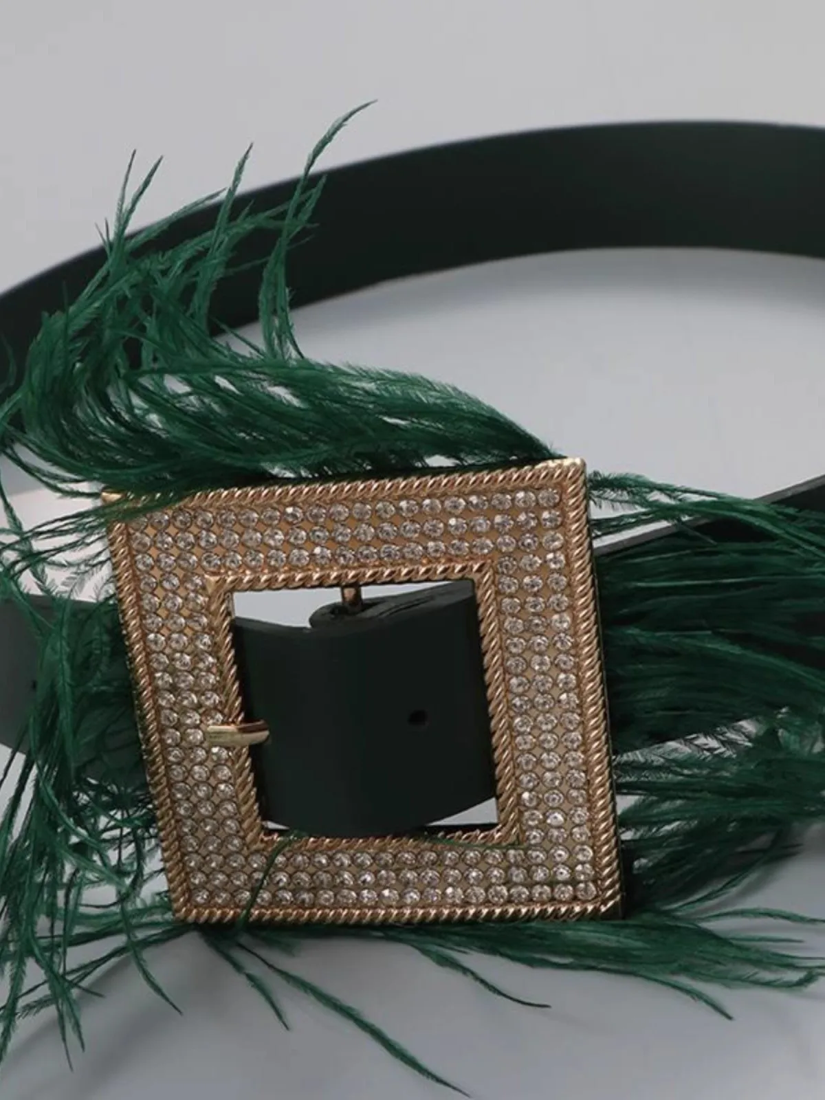 المرأة الماس مشبك الأخضر ريشة بولي Leather الجلود مشد الإناث Cummerbund معطف حزام فستان Decration حزام عريض J1683