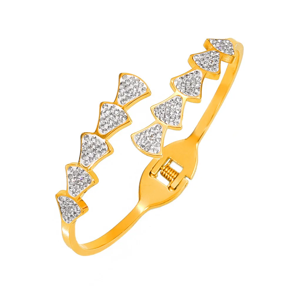 

New unique gold-plated bracelet with zircon-encrusted skirt shape Spring-loaded titanium steel jewelry