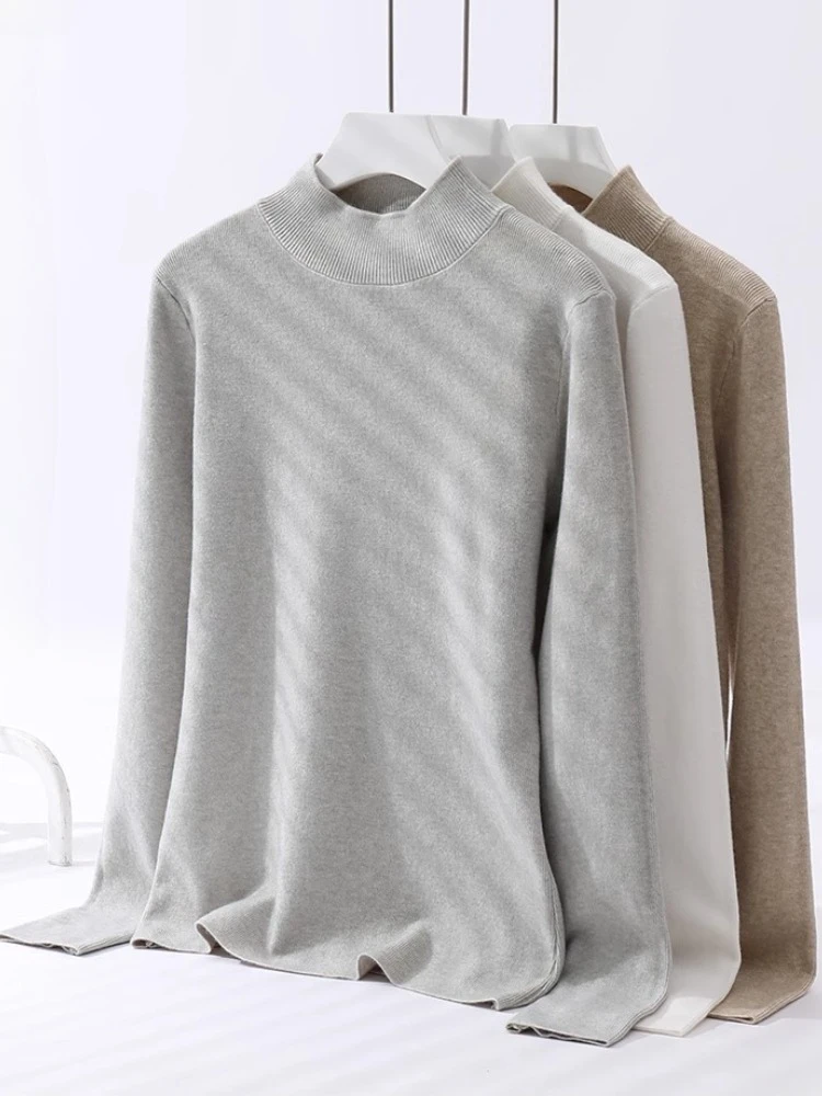 

Вязаные джемперы с длинными рукавами, осень-зима 2022, шикарные однотонные свитера, женская модная водолазка, пуловер, мягкий теплый женский топ