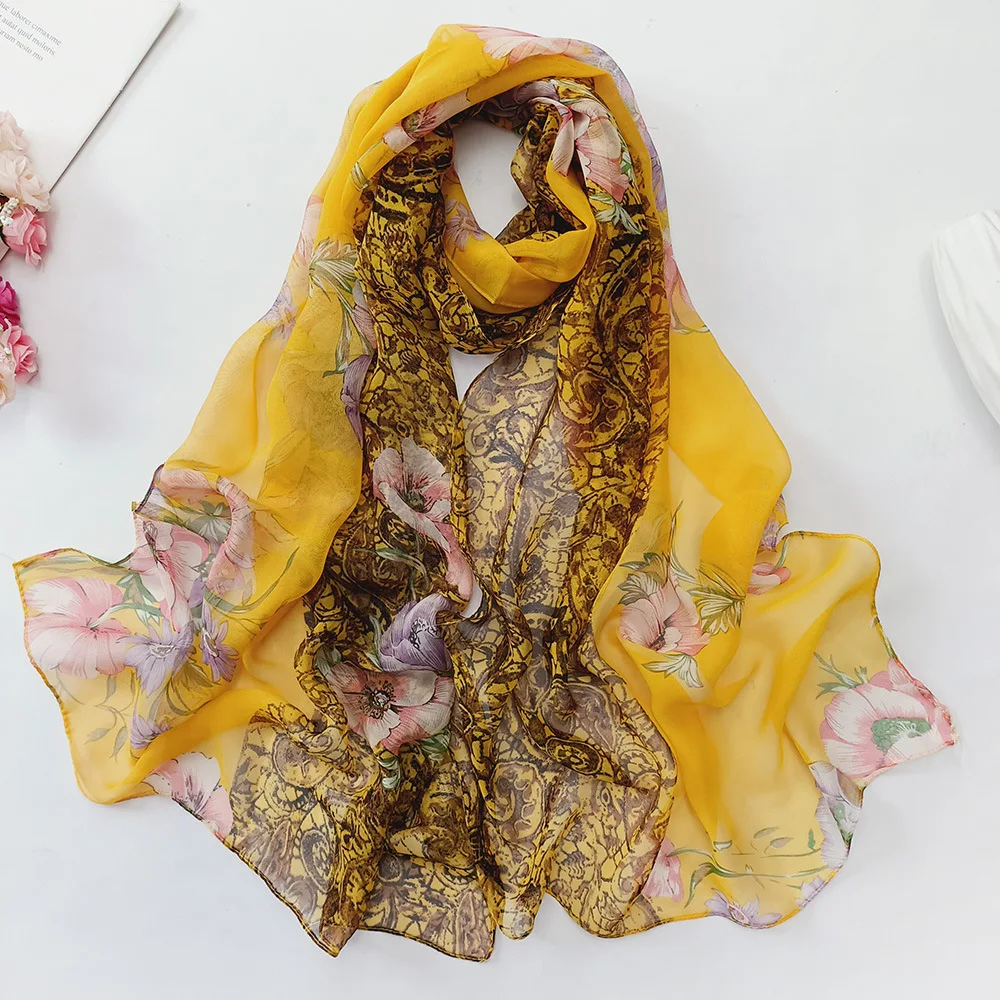 Half Color Flower Women Foulard Elegant Chiffon Georgette Bandana Scarf Summer Beach Sunscreen Thin Hijab