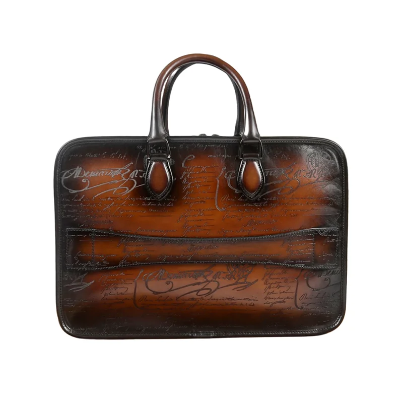 DIMY 2025 حقيبة رجال الأعمال الجلدية المتخصصة اليدوية اللون الرجعية حقيبة رجالية طبقة مزدوجة سعة كبيرة حقيبة كمبيوتر حقيبة يد