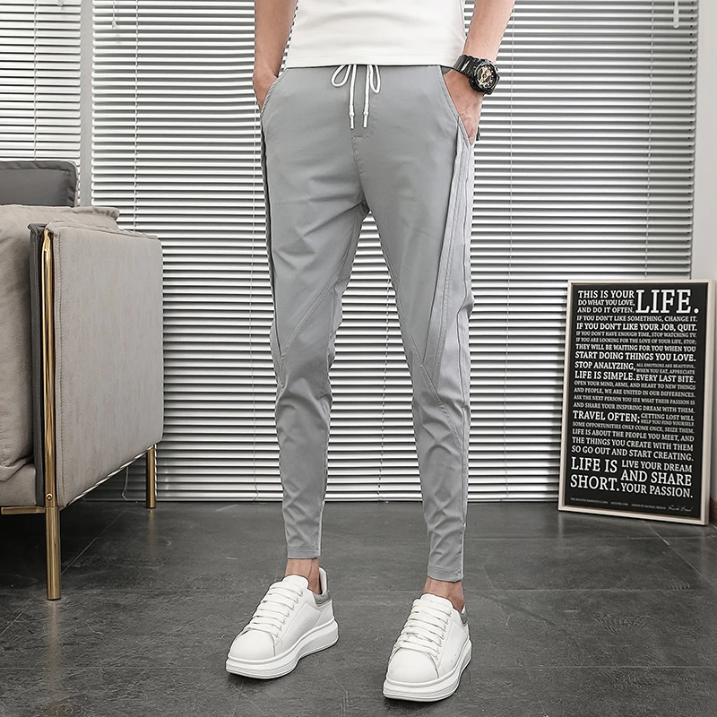 

Летние тонкие брюки для мужчин, размеры 26-27, повседневные, укороченные, зауженные, с манжетами, однотонные, молодежные, стильные