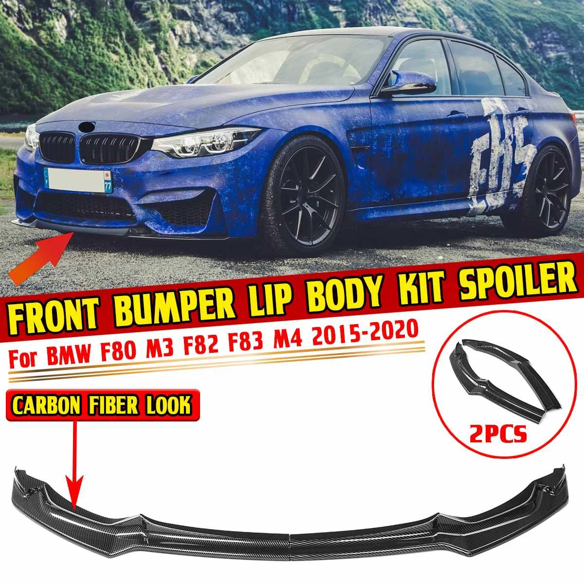 2pcs Car Front Bumper Lip Chin Bumper Body Kits Splitter For BMW F80 M3 F82 F83 M4 2015-2020 Bumper Lip Deflector Spoiler Lips