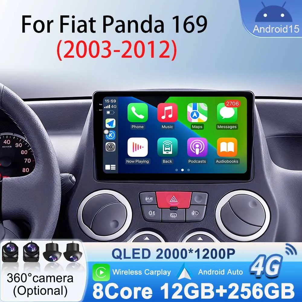 Player GPS Navigation Car Radio for Fiat Panda 169 2003-2012 Stereo Multimedia Video DSP Android 15 No 2din High-Performance CPU