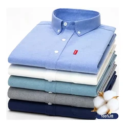 100% Pure Cotton Men's Shirt Solid Color Long Sleeve Shirt Youth Casual Cotton Oxford Spun Large Size Shirt Men's