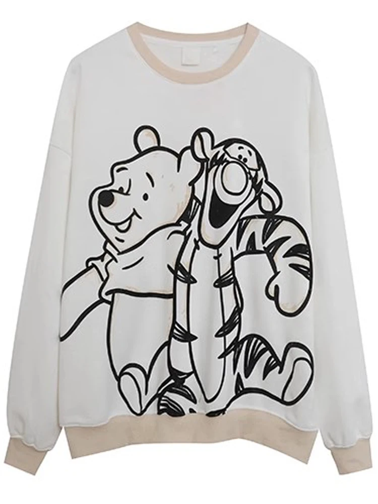 Disney Winnie the Pooh Bear Tigger Sweatshirt Cartoon Print Women O-Neck Pullover Jumper Tops + Tied Bow Trousers Pants 1 Sets