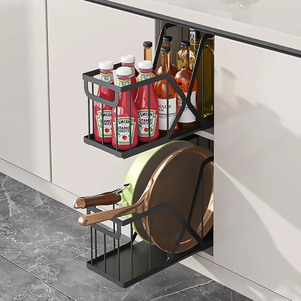 Pull Out Carbon Steel Kitchen Organizer Rack
