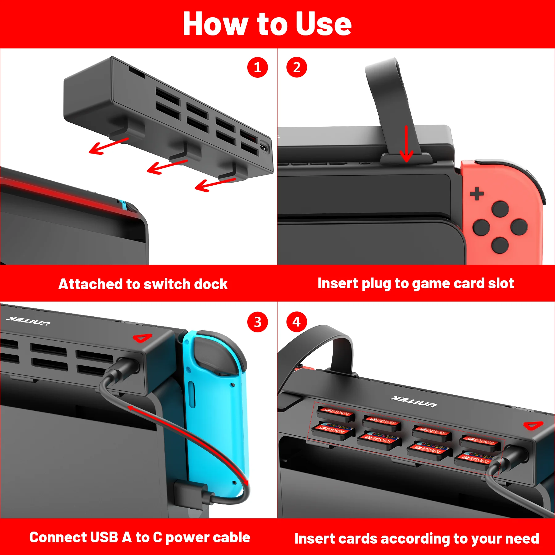 Unitek New Switch Game Card Reader with Wireless Remote Controller for Nintendo Switch/Switch OLED Multiple Gaming Cards Holder