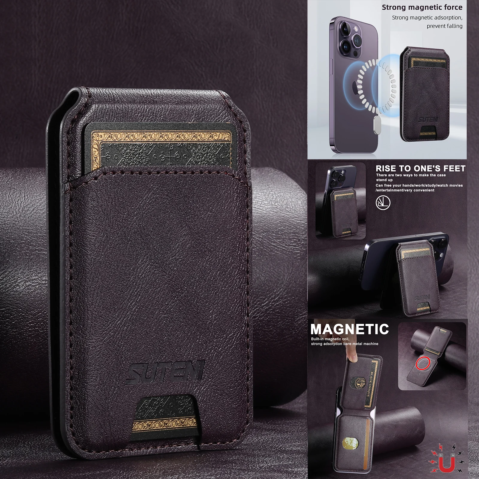 

Чехол-бумажник EUCAGR из искусственной кожи для iPhone 15 Pro 14 Plus 13 12 Pro Max Magsafe, держатель для карт с беспроводной зарядкой и магнитом MagSafe