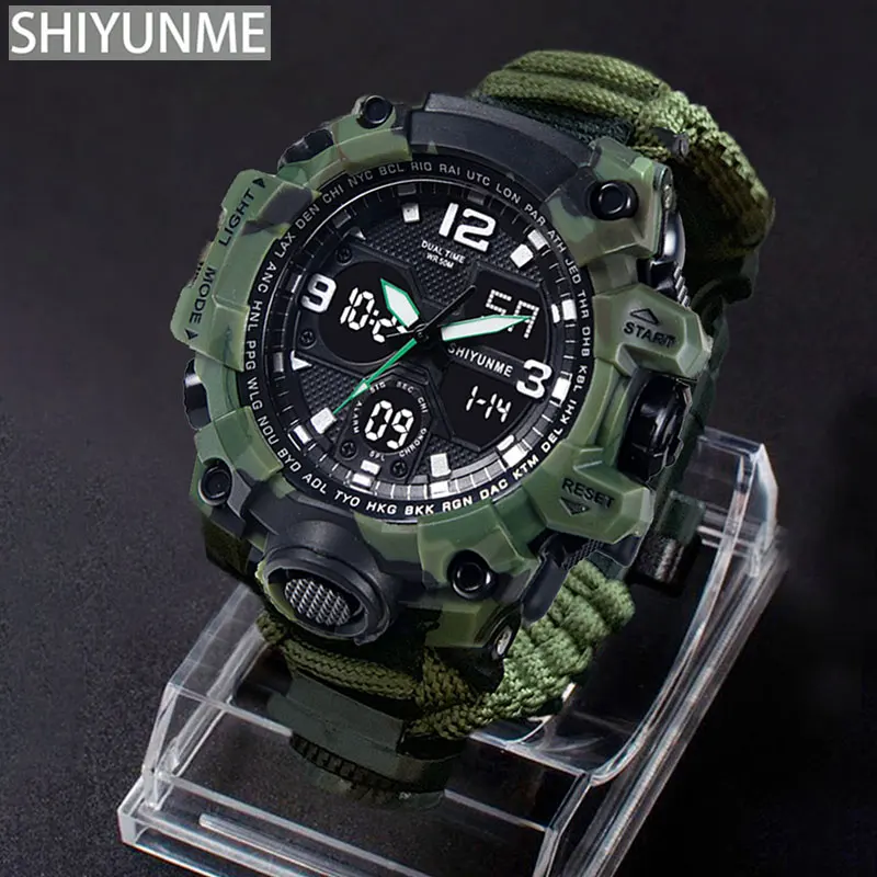 SHIYUNME Hot G Style Military Sport Men Watch Waterproof LED Digital Watch Outdoor Camping Compass Thermometer Quartz Wristwatch