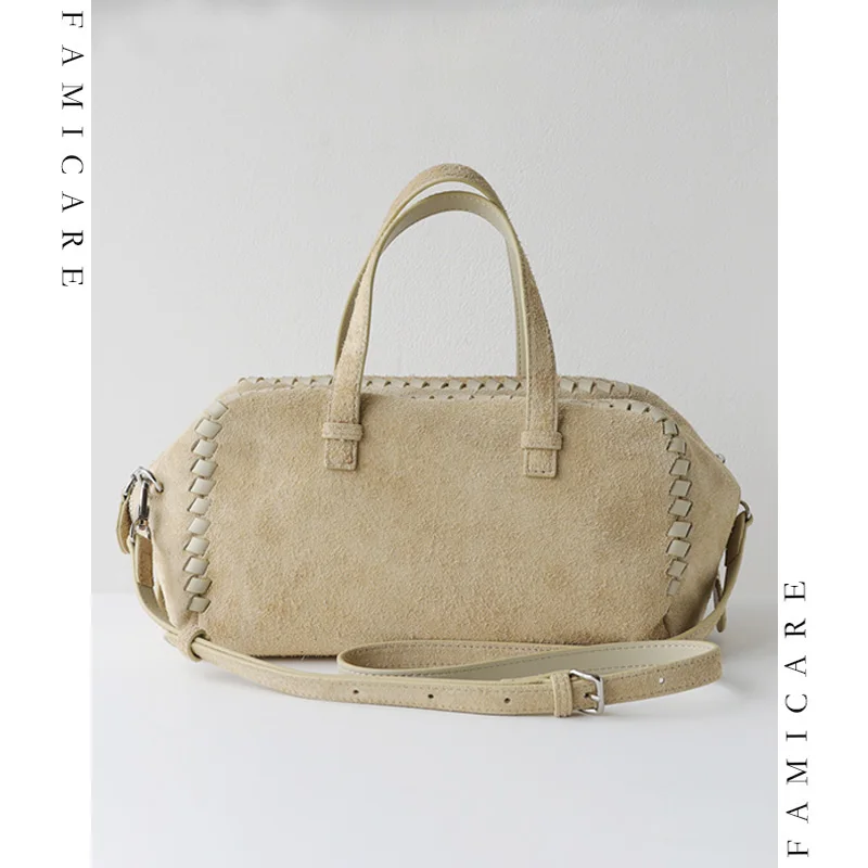 

Женская сумка-подушка из натуральной замши и кожи, винтажная сумка через плечо в стиле Бостон с плетеным декором, однотонная повседневная сумка-кроссбоди для женщин