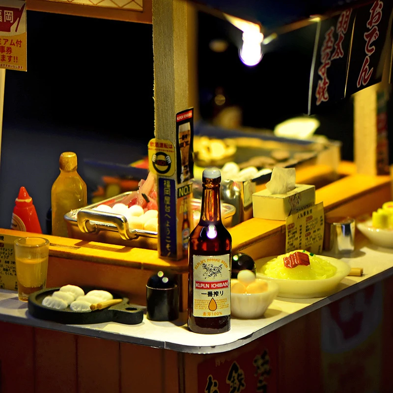 DIY บ้านตุ๊กตาไม้ญี่ปุ่น Yatai-Teppanyaki Store Miniature ชุดตุ๊กตาเฟอร์นิเจอร์สําหรับของขวัญวันเกิดเพื่อน