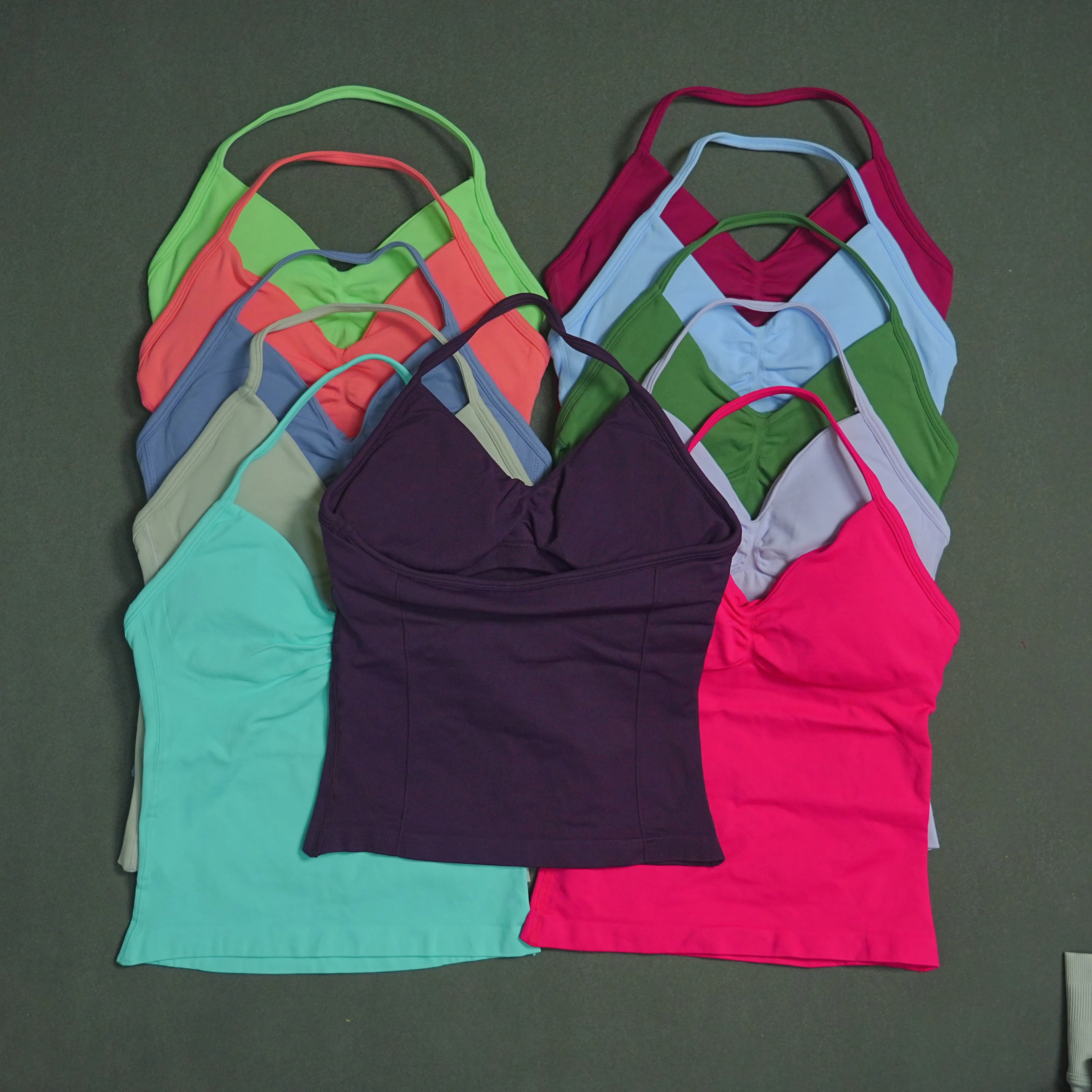 

Sports Longline Strappy Top Women Seamless Yoga Vest Removable Padding Backless Fitness Tank Top Gym Workout Halter