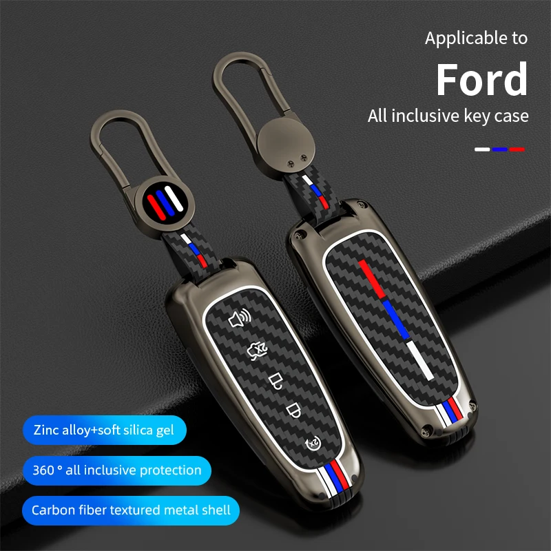 

Zinc Alloy Car Key Case Cover For Ford Escape Focus C Max Kuga Edge Explorer Taurus Keyring Remote Control 5 Button Protection