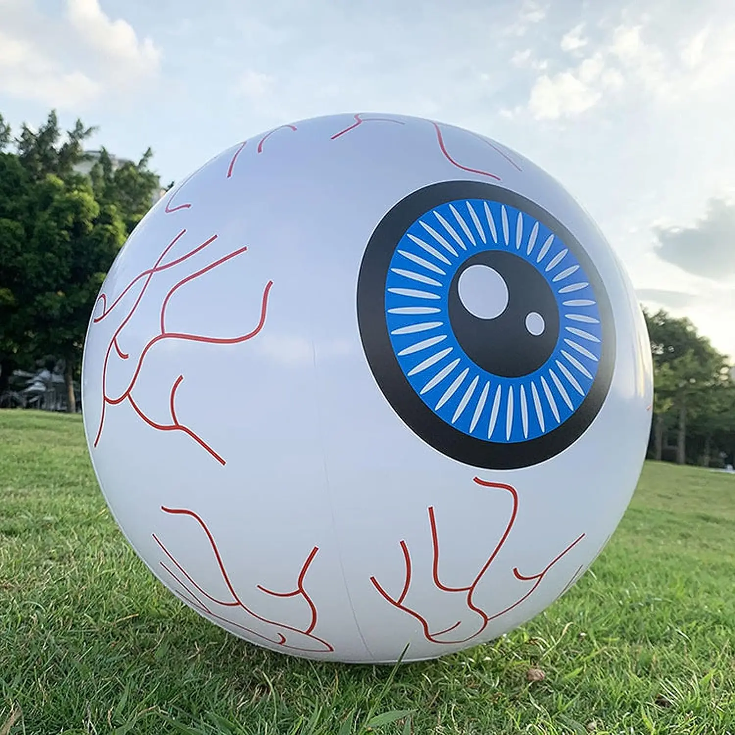 2PCS PVC Airtight Inflatable Eyeball Outdoor Decoration Blow up Lighted Yard Decor Glowing Eyeballs Eyeball for Halloween