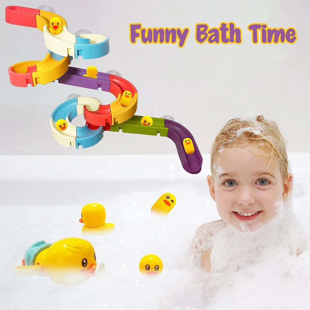 Bath Toys for Kids DIY Assembling Track Slide Suction Wall Bathtub for Toddlers Baby with Duck Shower Water Gifts for Children