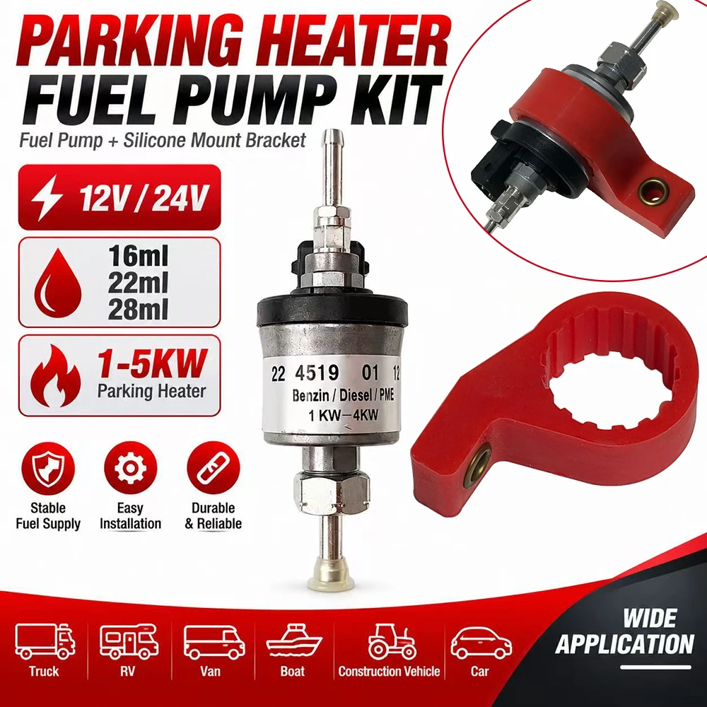 12V/24V Parking Heater Fuel Pump with Silicone Mount Bracket 16/22/28ml for 1-5KW Diesel Air Heater