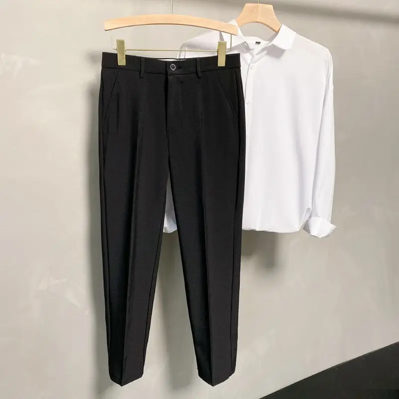 

2023 Spring and Autumn Men's Solid Color Slim Fit Small Suit Pants Straight Tube Loose Relaxed Fashion Elegant Commuter Suit Pan