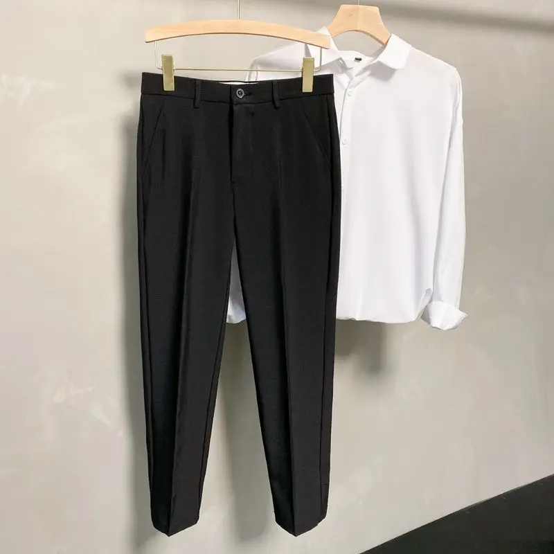 Fato de tubo reto slim fit masculino, elegante calça viajante, monocromática, moda descontraída, pequeno, tubo, primavera e outono, 2023