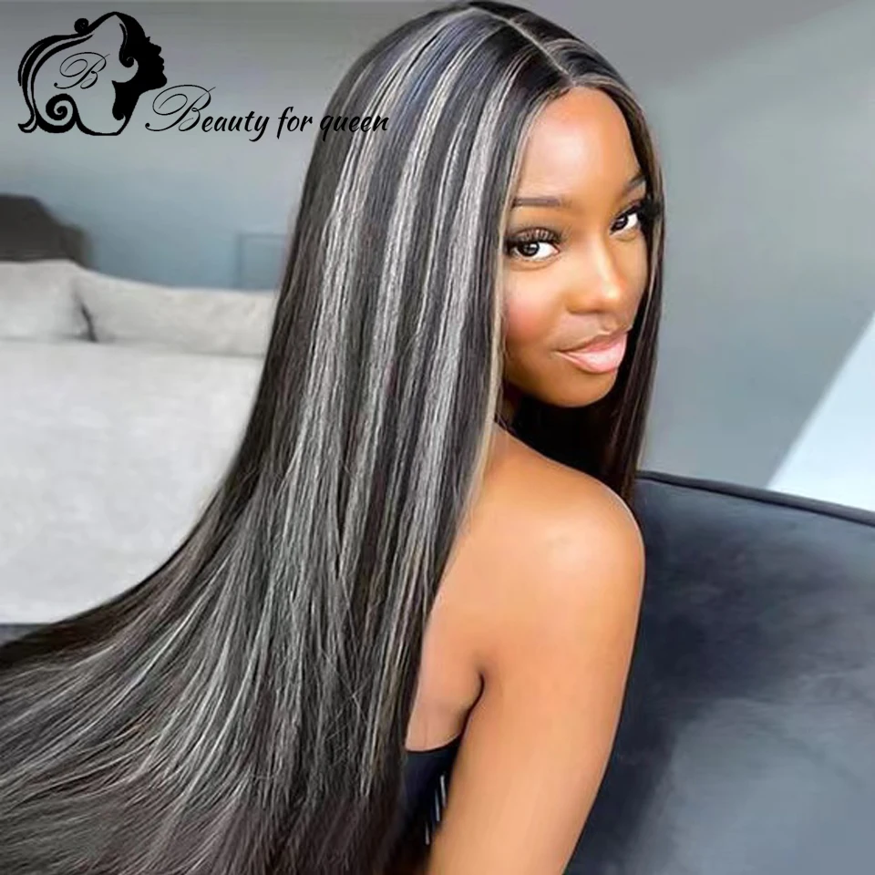 Transparent 13x4 HD Lace Frontal Wigs Brazilian Colored Human Hair Wig Ombre White Black Long Straight High Quality For Women view 5
