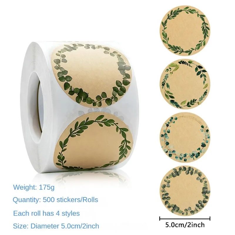 Kraft Paper Stickers 500 PCS Plant Flower Pattern Durable Stickers Gift Package Sealing of letter Labels Thank Wedding Stickers