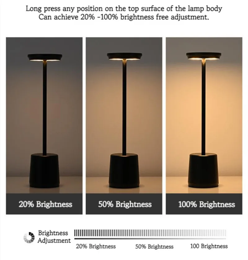 Lámpara de mesa regulable sin cable, luz LED táctil recargable, 4400mAh, para restaurante, dormitorio, bar, terraza, interior