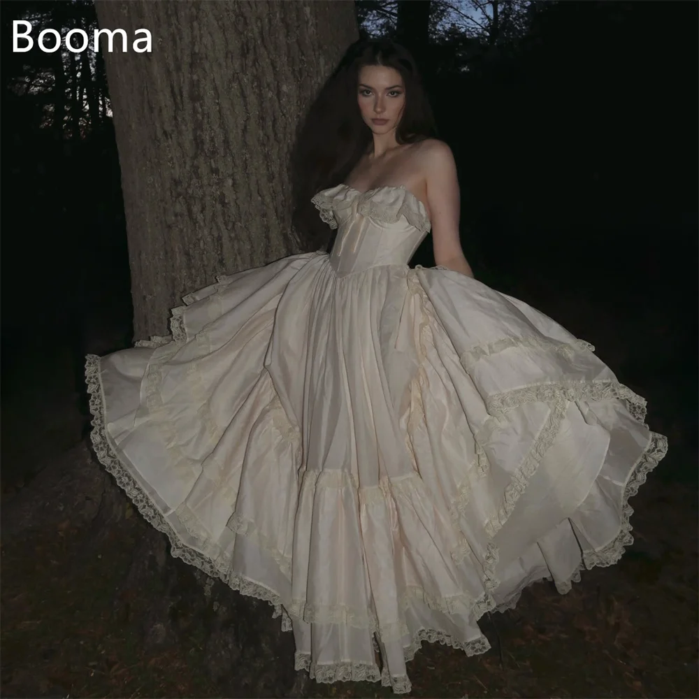 Booma – robe de mariée trapèze longue en dentelle plissée, sans bretelles, Simple, sans manches, sur mesure, 2025